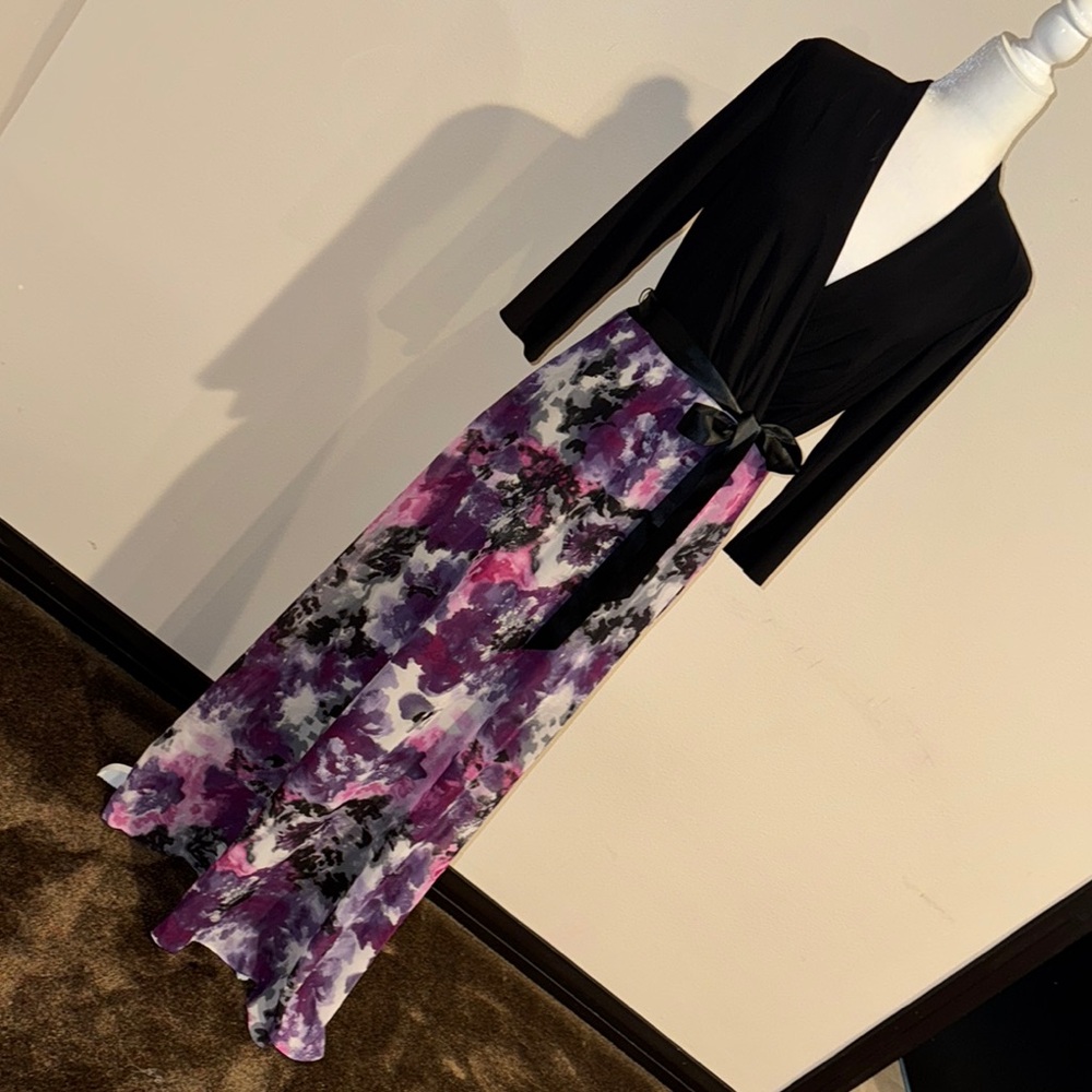 Elegant Black and Purple Floral Maxi Dress